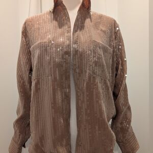 Nude Sequin Button-Up Shirt